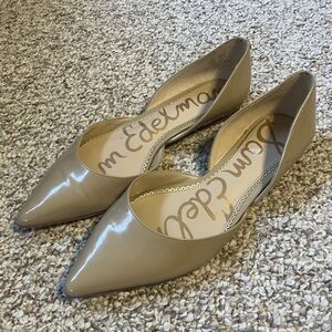Sam Edelman Rodney Flats Size 8.5 M 38.5 D'Orsay Faux Patent Leather Nude Beige